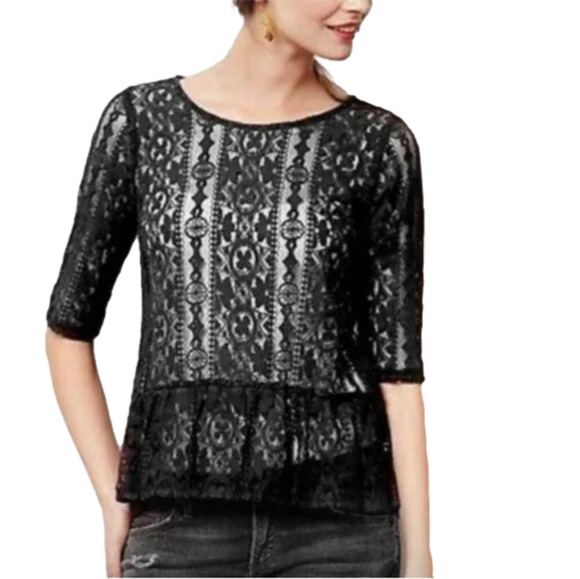 ANTHROPOLOGIE Weston Wear Harper Lace Peplum Top - Picture 1 of 6
